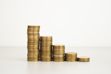 coin stack growth up isolated on white background. money saving, financial grow, business, economy budget and investment concept.