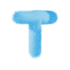 Fototapeta premium Feathered letter T font vector. Easy editable letters. Soft and realistic feathers. Blue, fluffy, hairy letter T, isolated on white background.