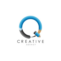 Creative Agency Logo Featuring Pencil and Q Pen