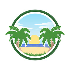landscape vector illustration design on a beach with coconut trees