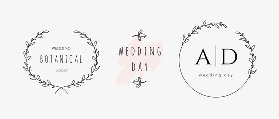 Beautiful outline templates logos with floral ornaments for weddings beauty industry Vector illustration