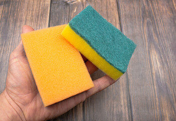 Foam sponges. Sponges for washing dishes. Multi-colored sponges are soft.