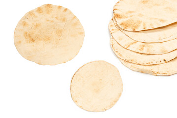 Grilled pitta bread isolated on white background.