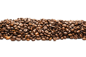 Coffee beans on a white background. Top view.