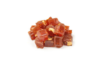 Turkish traditional delight with nuts isolated on white background.