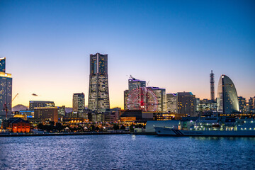 Fototapeta na wymiar Sunset of Yokohama port, Japan