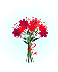 Bouquet of cute decorative flowers. Vector floral illustration. Greeting card. 