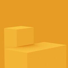 Abstract 3d yellow cube and box podium minimal scene studio background.