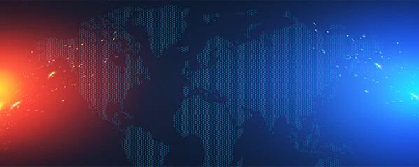 Abstract background with world map annd light effects.