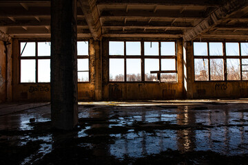 workshop of a closed enterprise without windows and with ice on the floor