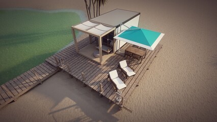 portable house for vacation bird eyes view 3d illustration