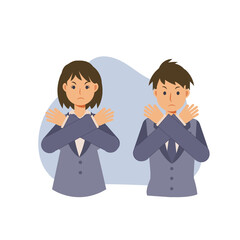 Student says no with gesture deny expression angry grumpy ban.Flat vector cartoon character illustration.