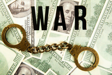 image of war text handcuffs money banknote background