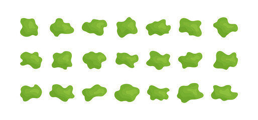 Green slime, snot blob vector icon, goo mucus set isolated on white background. Random simple illustration
