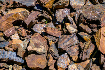 Mineral colored rocks, close view