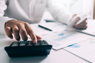 Businessman working on Desk office business financial accounting calculate