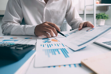 Businessman is thinking and analyse planing the strategy.