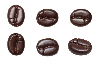 Set of roasted coffee beans isolated on white background.