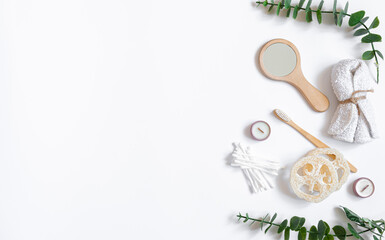Spa composition with personal hygiene items on a white background isolated.