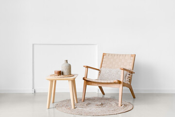 Modern table and chair in interior of light room