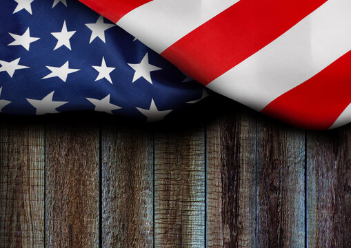  American flag on a wooden background for text