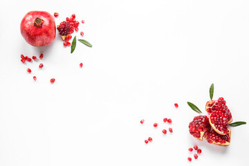 Beautiful composition with pomegranate on white background