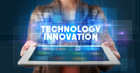 Person holding tablet, technology concept