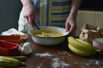 Homemade banana cake. Baking. Bananabread or pie