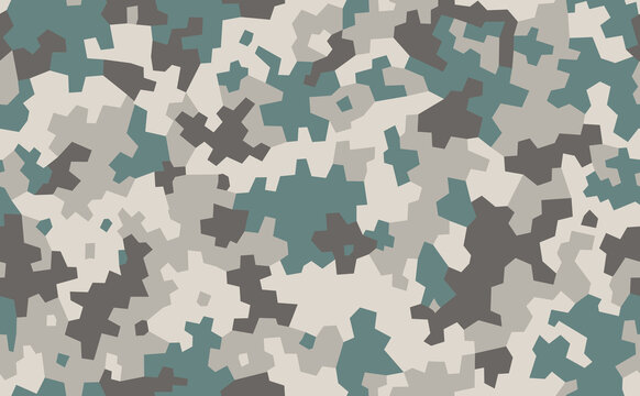 Fashionable geometric camouflage pattern. Seamless texture. Abstract green military or hunting camo background. Vector illustration.