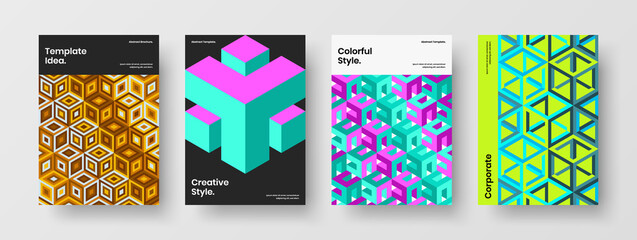 Vivid journal cover design vector layout collection. Fresh geometric shapes pamphlet template set.