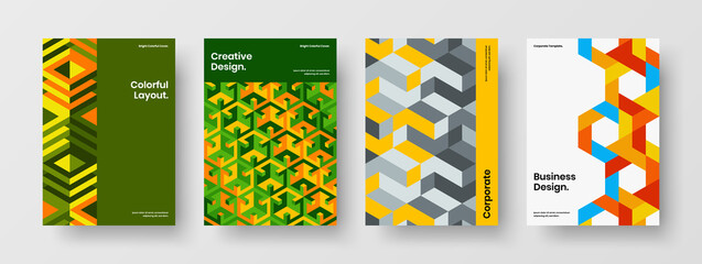 Minimalistic brochure design vector illustration composition. Clean geometric shapes company cover layout collection.