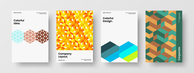 Amazing corporate cover design vector illustration collection. Simple mosaic pattern pamphlet layout composition.