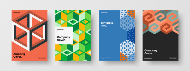 Obraz premium Vivid mosaic shapes company brochure concept set. Modern front page design vector layout composition.