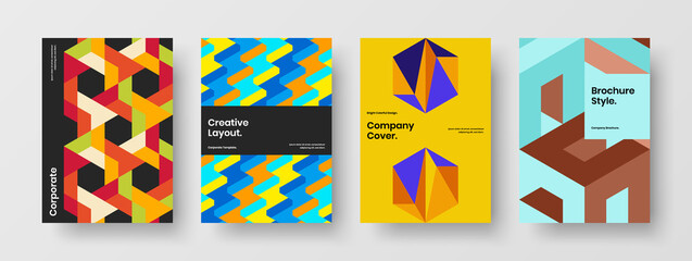 Colorful company cover design vector layout bundle. Vivid mosaic pattern brochure template composition.