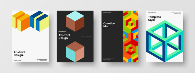 Vivid handbill A4 design vector template set. Trendy geometric pattern corporate cover illustration collection.