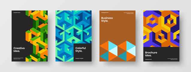 Obraz premium Creative mosaic shapes placard concept bundle. Vivid presentation A4 vector design template composition.
