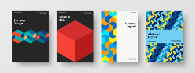 Obraz premium Vivid mosaic hexagons corporate identity illustration bundle. Creative placard design vector layout collection.