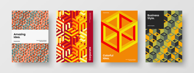 Minimalistic mosaic tiles banner concept bundle. Amazing pamphlet design vector illustration collection.