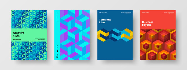 Fototapeta na wymiar Unique geometric tiles banner illustration composition. Modern booklet A4 vector design layout collection.