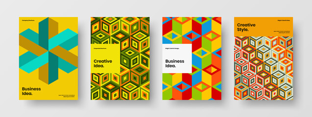 Fresh mosaic hexagons corporate identity illustration collection. Amazing cover A4 vector design template composition.