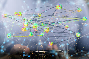 world Neural network 3D illustration. Big data and cybersecurity