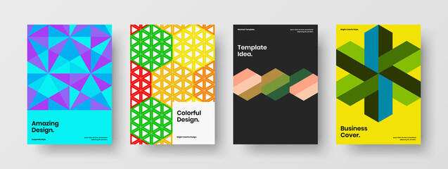 Simple mosaic shapes leaflet concept bundle. Fresh company identity design vector illustration collection.