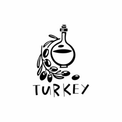 Vector hand drawn symbol of Turkey. Travel illustration of Republic of Turkey signs. Hand drawn lettering illustration. Turkish  landmark logo