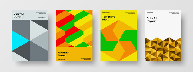Fototapeta premium Clean geometric shapes annual report concept collection. Colorful company brochure design vector layout bundle.