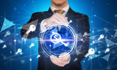 Businessman holdig business icons concept