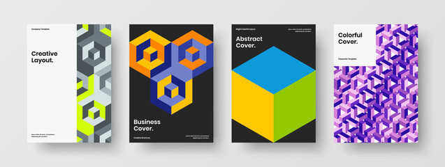 Simple geometric pattern catalog cover layout set. Trendy corporate brochure A4 design vector illustration bundle.