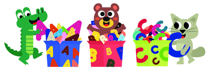 Cute animals and colorful letter boxes