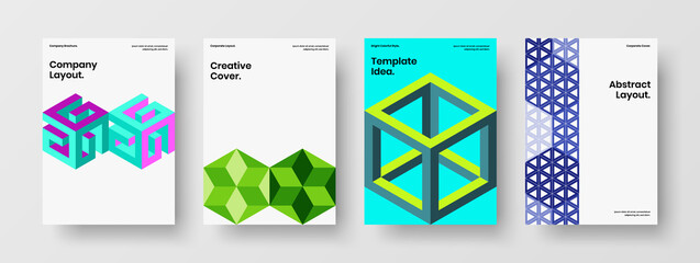 Vivid geometric shapes poster concept collection. Bright corporate identity A4 vector design template set.