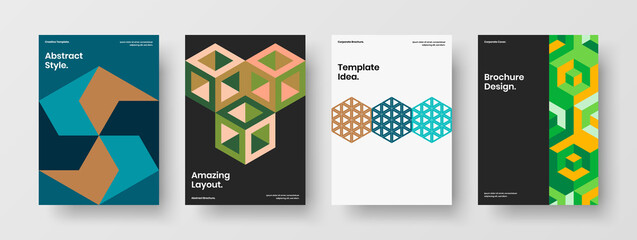 Clean geometric tiles corporate identity illustration bundle. Unique banner vector design concept composition.