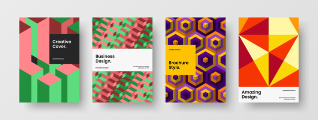 Colorful geometric pattern cover layout bundle. Clean corporate identity design vector concept collection.